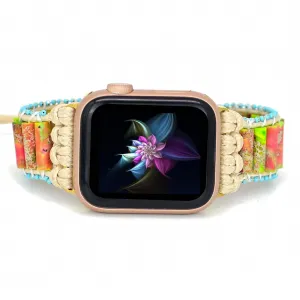 with Apple Watch Boho Beaded Bracelet for Women Bracelet Watch Strap Compatible with Apple Watch Band Series 5/4/3/2/1 (L daddy 6.5-8.8 inch, Orange Green) Handmade straps compatible 