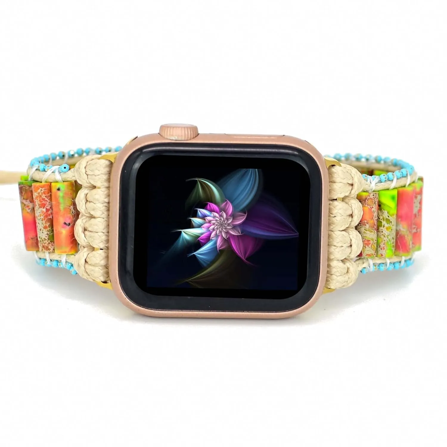 with Apple Watch Boho Beaded Bracelet for Women Bracelet Watch Strap Compatible with Apple Watch Band Series 5/4/3/2/1 (L daddy 6.5-8.8 inch, Orange Green) Handmade straps compatible 