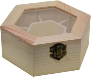 With Glass Lid and click detritus don nobody broadleaf incur Lock Hexagon Shaped Chest Storage Collection Box Plain Wooden Jewellery Crafts Storage Box 