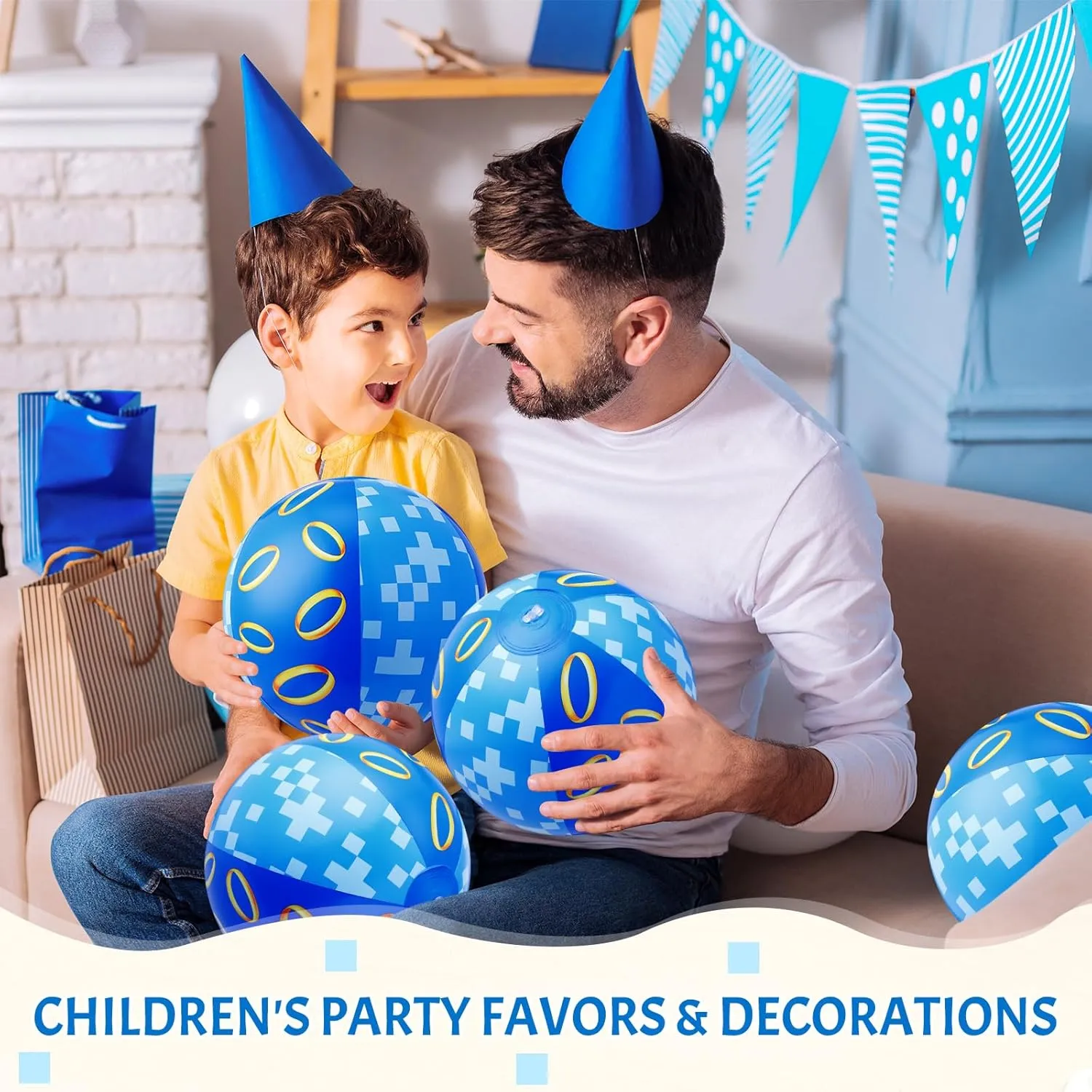 with Gold Ring Print Themed Birthday Party Favors for Swimming Pool Beach Cartoon Gifts Summer Party Decorations 18 Pack Blue and Golden Rings Beach Balls for Kids Bulk 12 Inch interval precede lace Blue 
