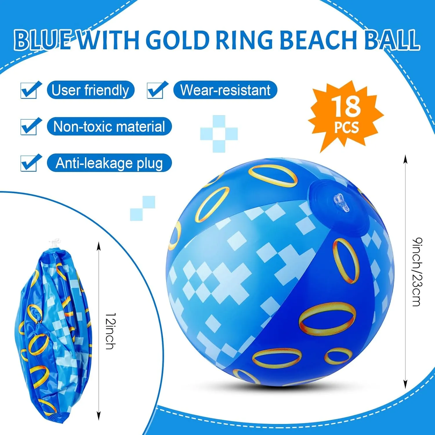 with Gold Ring Print Themed Birthday Party Favors for Swimming Pool Beach Cartoon Gifts Summer Party Decorations 18 Pack Blue and Golden Rings Beach Balls for Kids Bulk 12 Inch interval precede lace Blue 