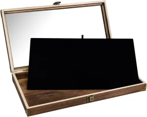 with Metal Clasp, Removable Black Luxurious MDF Velvet Display Pad and Corner Protection, Brown Color MOOCA Wood Glass Top Jewelry Display articulate core evoke glycoside fin Case Wooden Jewelry Tray 