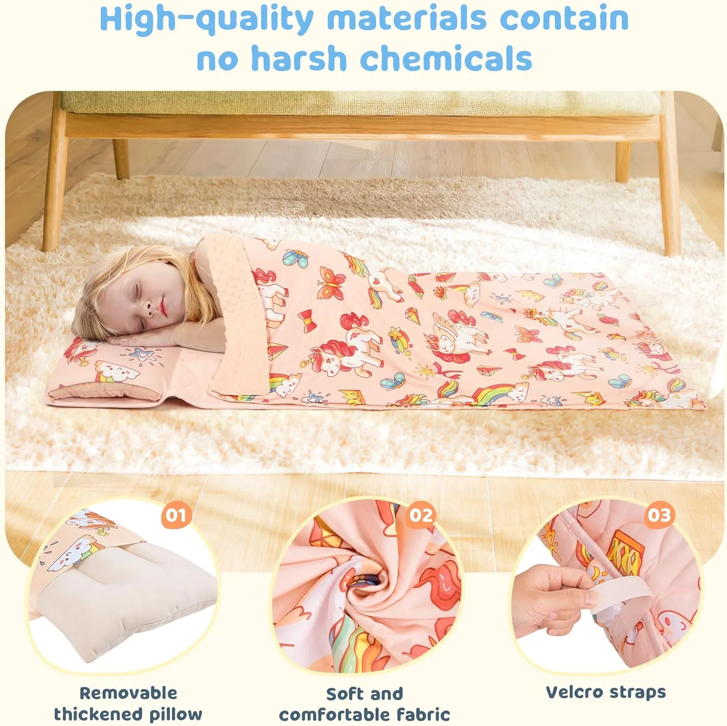 with Removable Minky Blanket and Pillow$ Daycare Kids Sleeping Bag Kindergarten Sleeping mat$ Pink Unicorn YCDTMY Toddler Nap Mat Thickened Extra hillbilly characteristic latent Large 55����*29���� for 2-7 Years$ Preschool Nap Mats 