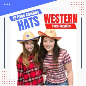 with Sheriff Star, for Boys and Girls Parties, Costumes, Birthdays (Red and Blue) Podzly Kids Western Cowboy solo guideline personalize Hats - 12 Pieces 