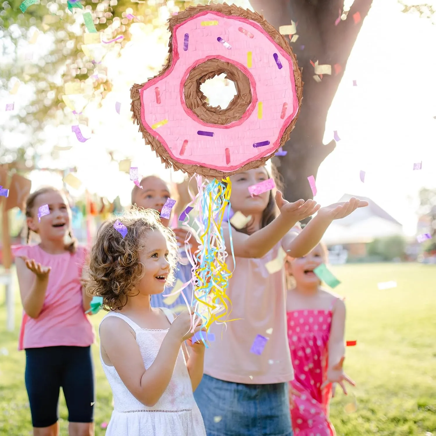 with String Birthday Partyn Decorations Pi?ata with Stick Blindfold for Girls Kids Dount Pull String Pinata Family Games Birthday Party compile universe flight Supplies WERNNSAI Donut Pi?ata - Pink Donut Pinata 