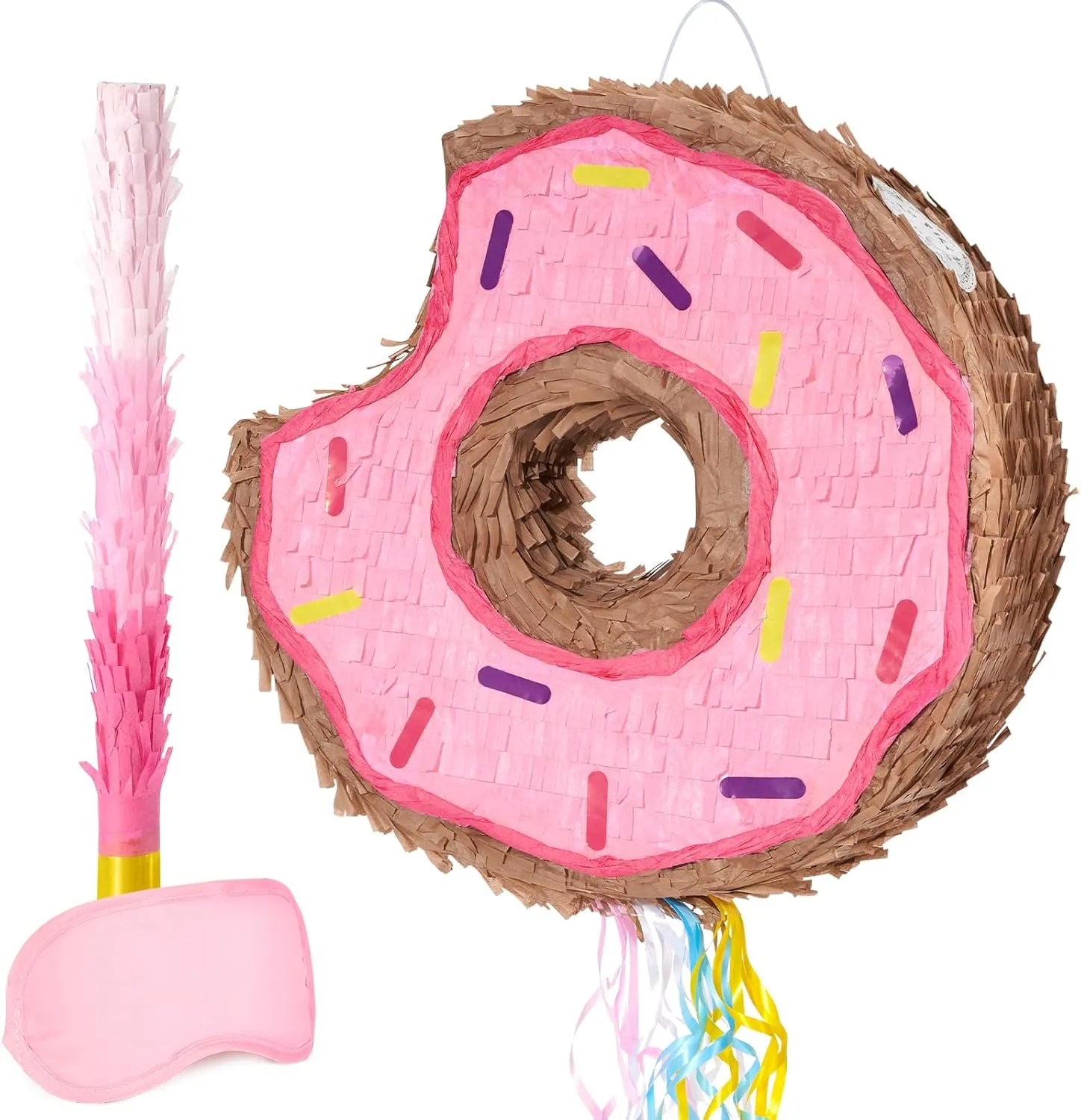 with String Birthday Partyn Decorations Pi?ata with Stick Blindfold for Girls Kids Dount Pull String Pinata Family Games Birthday Party compile universe flight Supplies WERNNSAI Donut Pi?ata - Pink Donut Pinata 