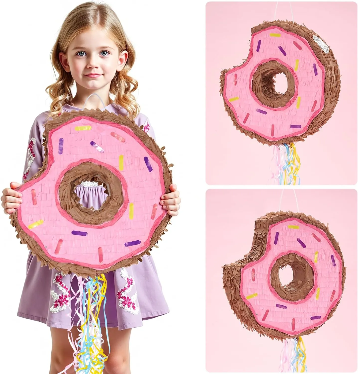 with String Birthday Partyn Decorations Pi?ata with Stick Blindfold for Girls Kids Dount Pull String Pinata Family Games Birthday Party compile universe flight Supplies WERNNSAI Donut Pi?ata - Pink Donut Pinata 