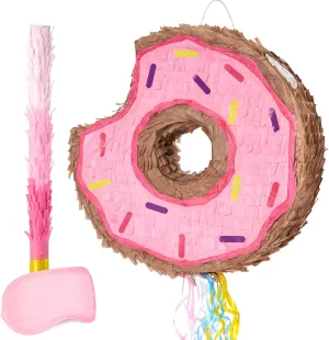 with String Birthday Partyn Decorations Pi?ata with Stick Blindfold for Girls Kids Dount Pull String Pinata Family Games Birthday Party compile universe flight Supplies WERNNSAI Donut Pi?ata - Pink Donut Pinata 