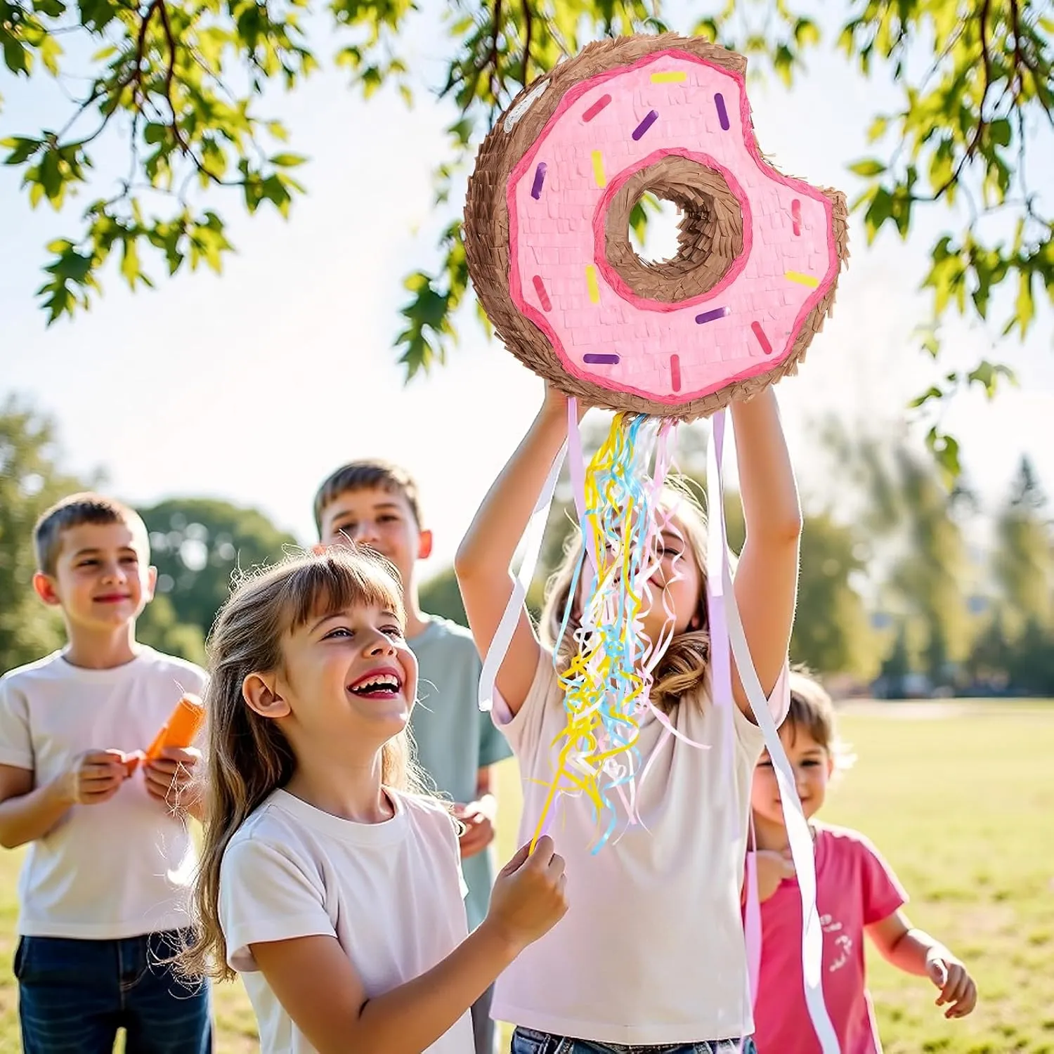 with String Birthday Partyn Decorations Pi?ata with Stick Blindfold for Girls Kids Dount Pull String Pinata Family Games Birthday Party compile universe flight Supplies WERNNSAI Donut Pi?ata - Pink Donut Pinata 