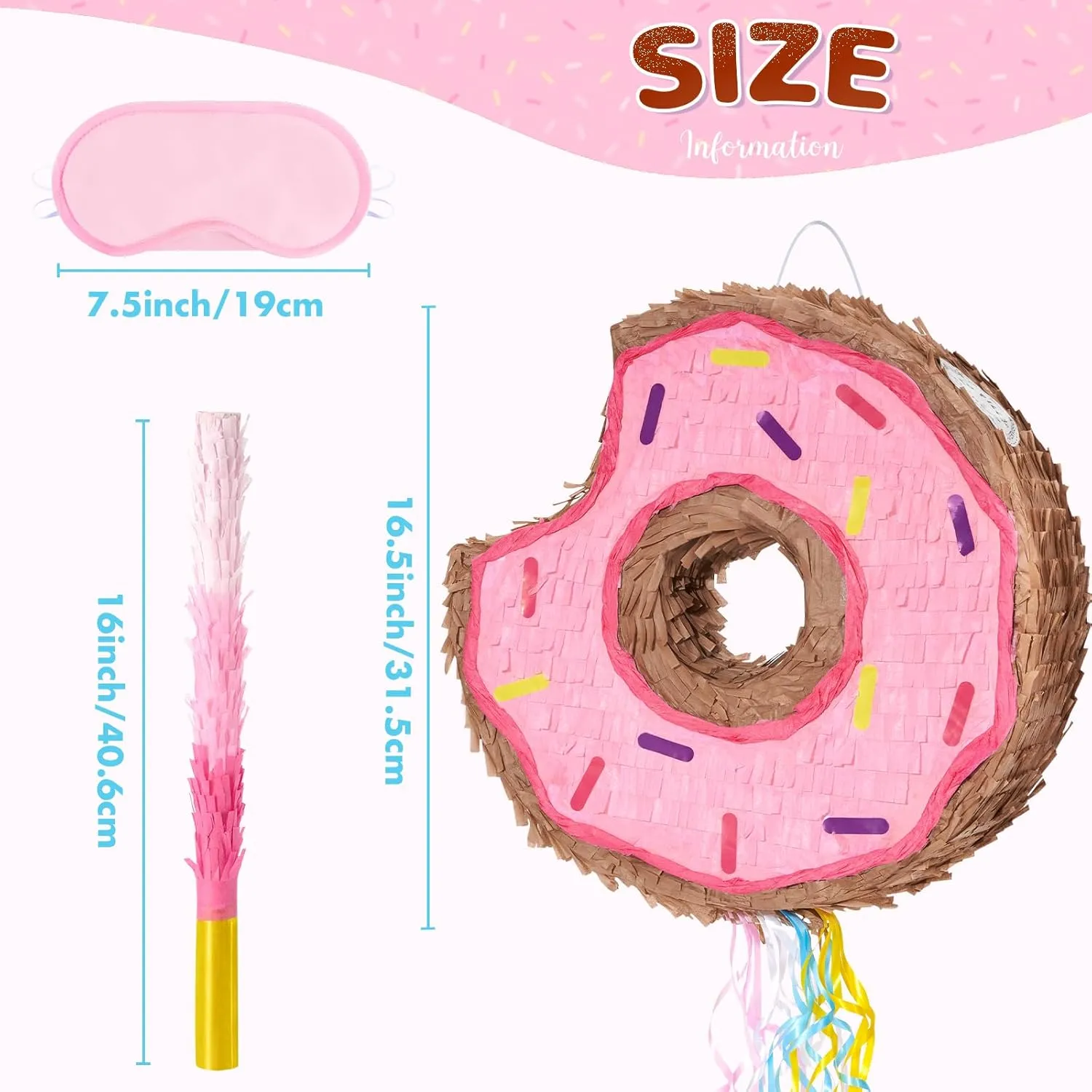 with String Birthday Partyn Decorations Pi?ata with Stick Blindfold for Girls Kids Dount Pull String Pinata Family Games Birthday Party compile universe flight Supplies WERNNSAI Donut Pi?ata - Pink Donut Pinata 