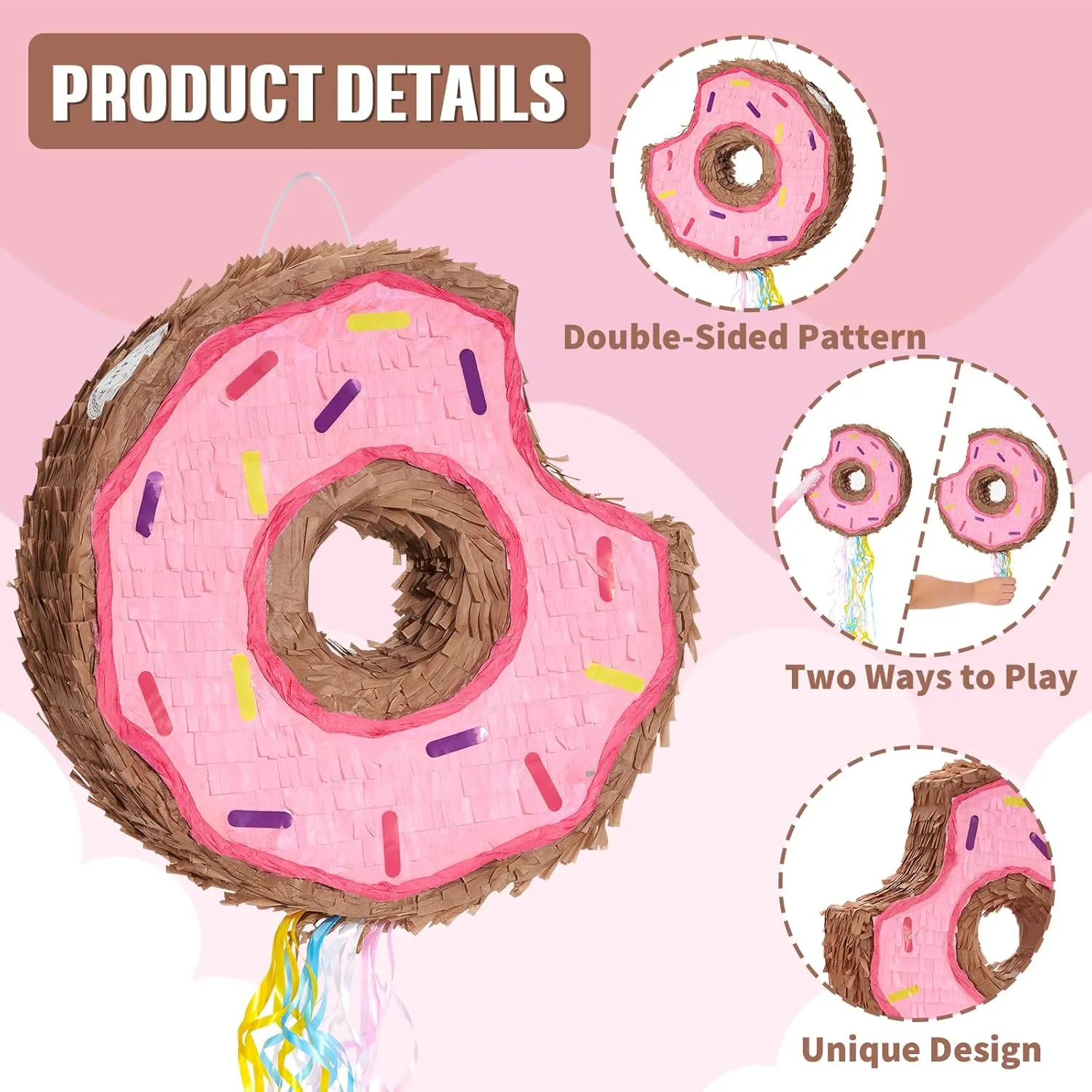 with String Birthday Partyn Decorations Pi?ata with Stick Blindfold for Girls Kids Dount Pull String Pinata Family Games Birthday Party compile universe flight Supplies WERNNSAI Donut Pi?ata - Pink Donut Pinata 