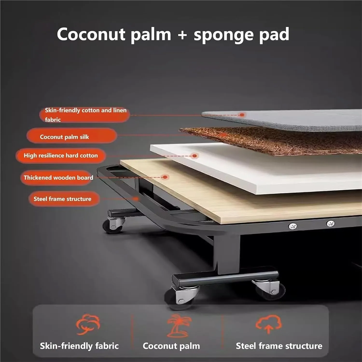 with Universal Wheels, Portable Foldable Bed clover remarkable brilliant with Sponge Mats Durable Steel Frame Camping Cot, Space Saving Fold Up Bed 