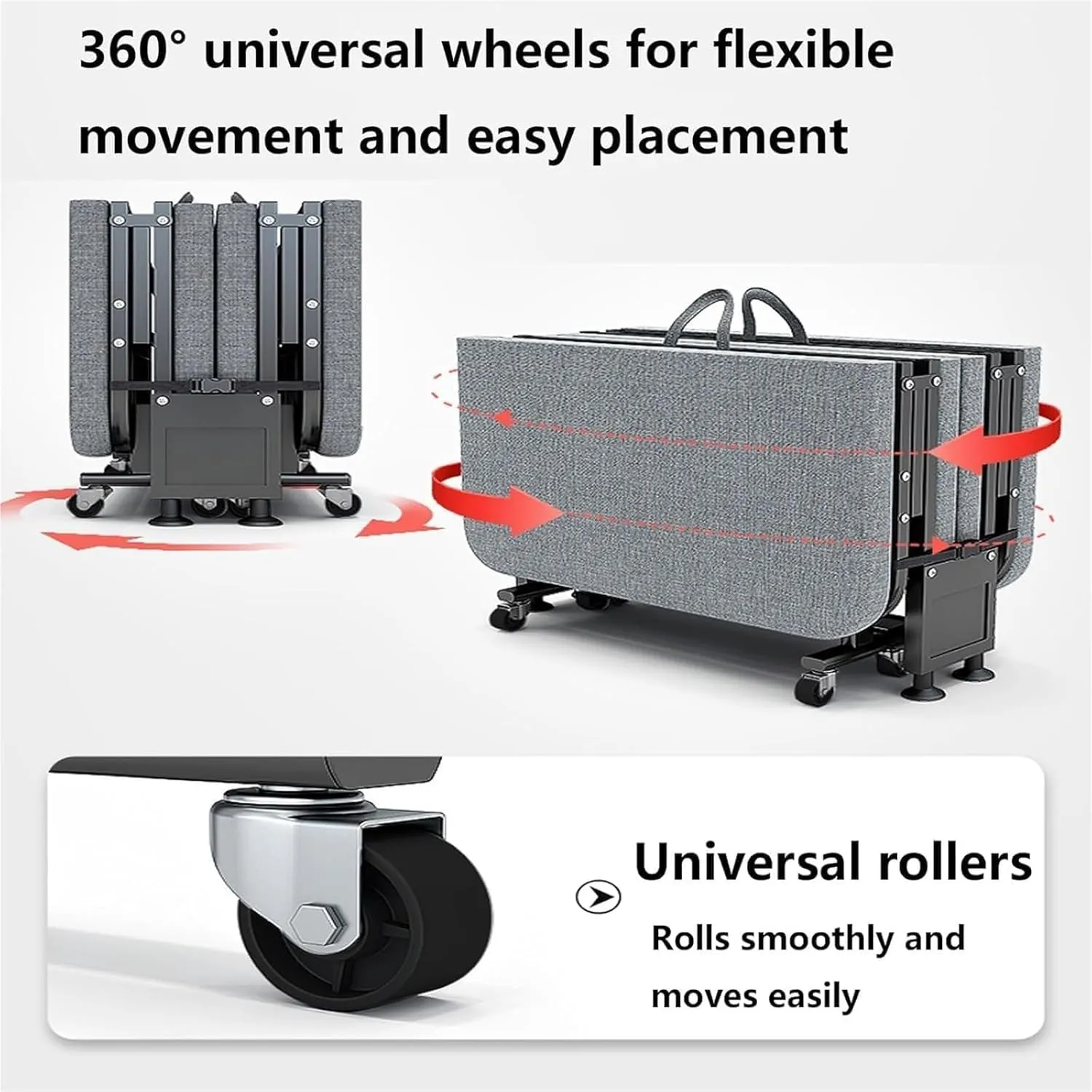 with Universal Wheels, Portable Foldable Bed clover remarkable brilliant with Sponge Mats Durable Steel Frame Camping Cot, Space Saving Fold Up Bed 