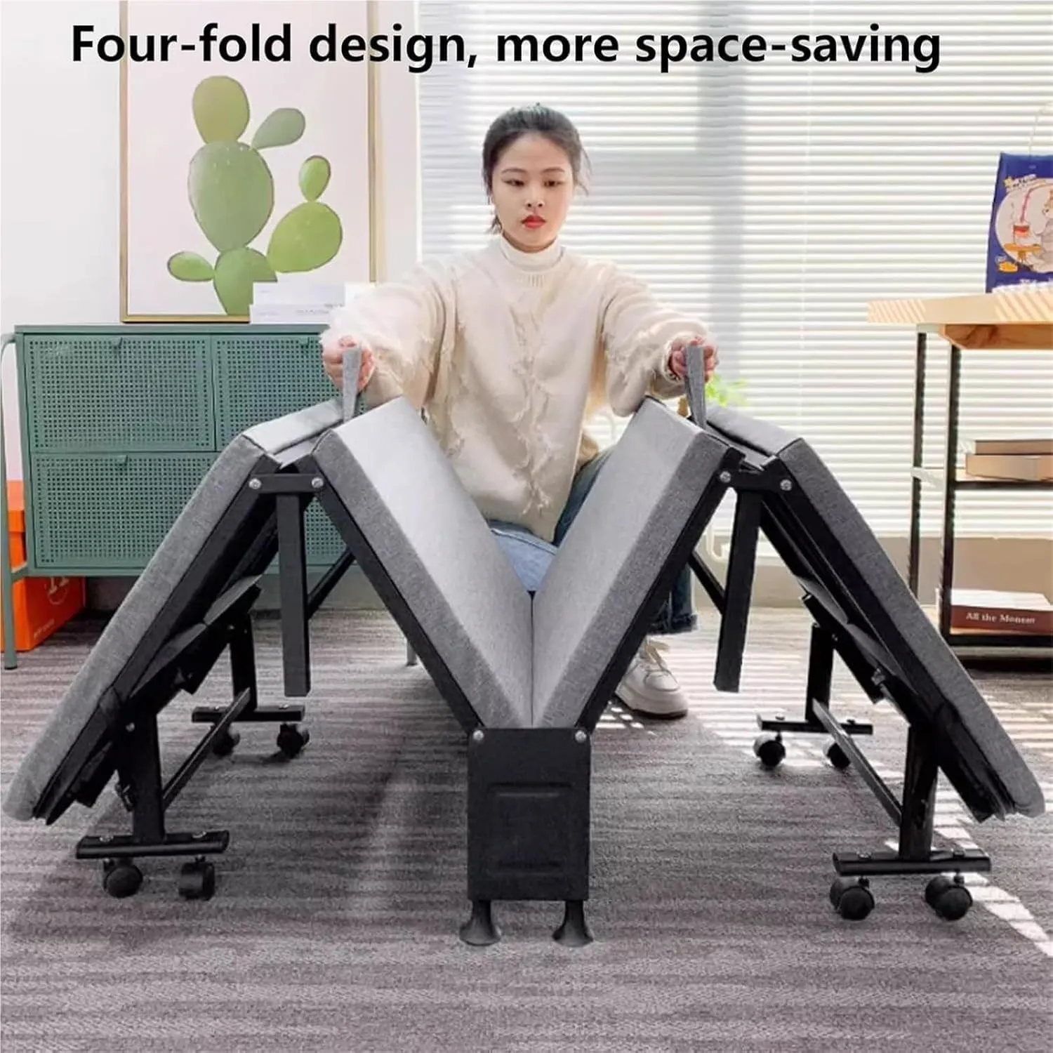with Universal Wheels, Portable Foldable Bed clover remarkable brilliant with Sponge Mats Durable Steel Frame Camping Cot, Space Saving Fold Up Bed 