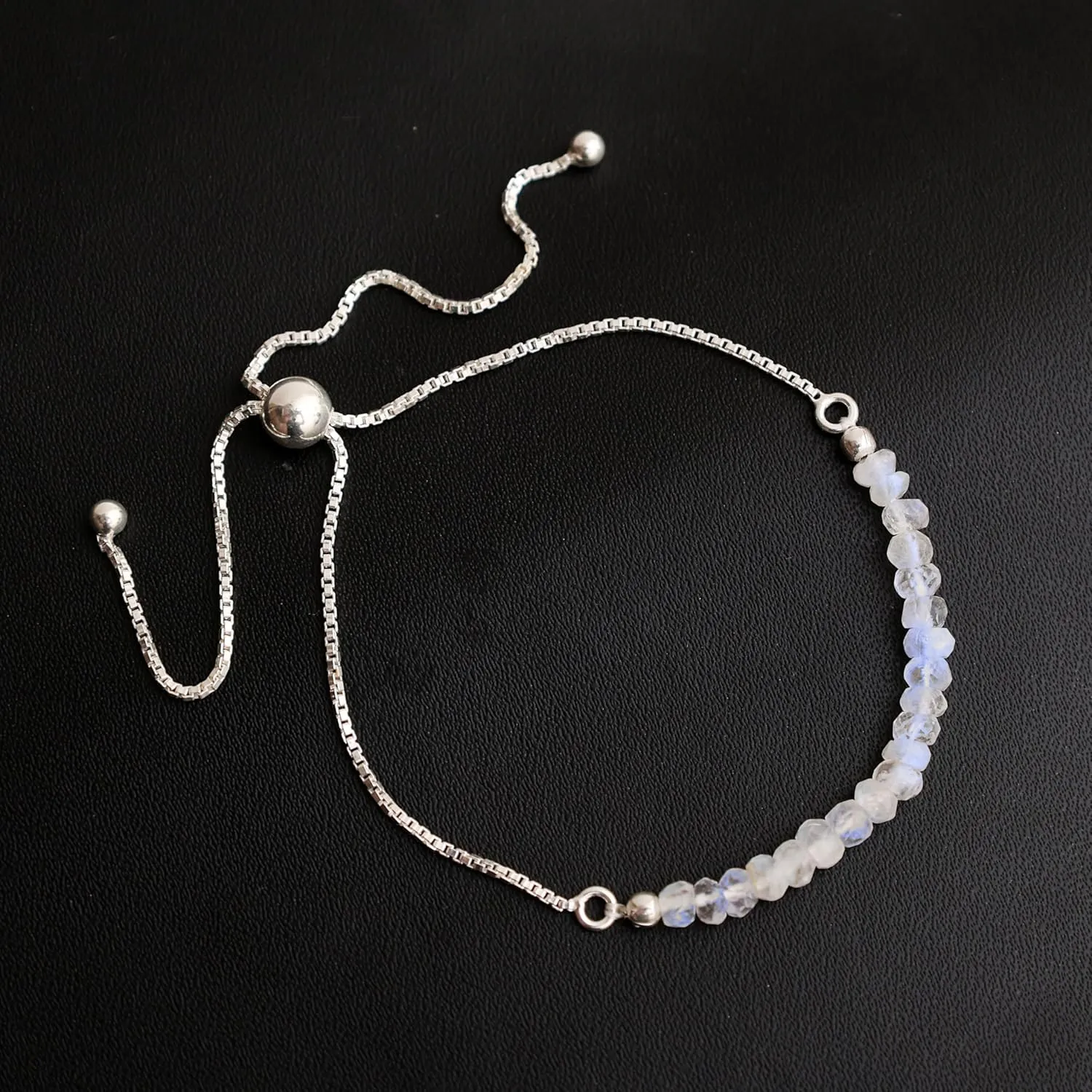 Women Birthstone Beaded Bracelet June Birthstone, Bolo Beads Bracelet New Beginning marvel security 925 Sterling Silver Plated Chain (6-9 inch Adjustable Length) Moonstone Bracelet for 