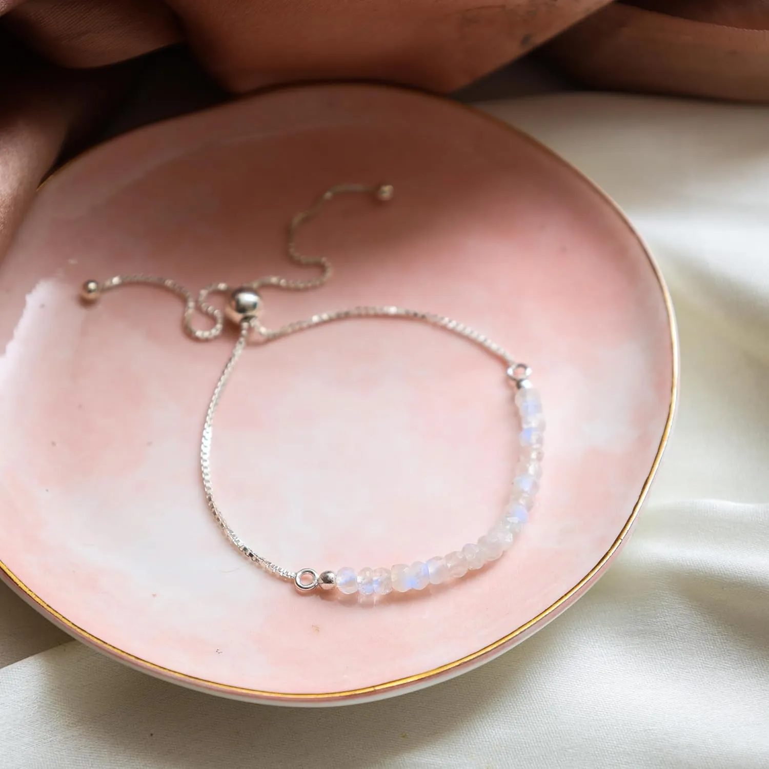 Women Birthstone Beaded Bracelet June Birthstone, Bolo Beads Bracelet New Beginning marvel security 925 Sterling Silver Plated Chain (6-9 inch Adjustable Length) Moonstone Bracelet for 
