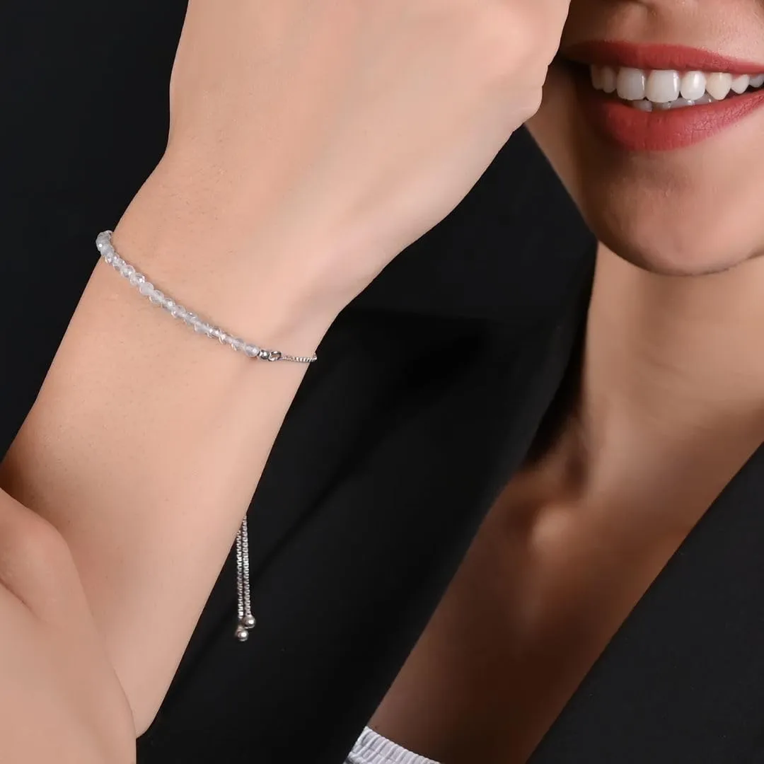 Women Birthstone Beaded Bracelet June Birthstone, Bolo Beads Bracelet New Beginning marvel security 925 Sterling Silver Plated Chain (6-9 inch Adjustable Length) Moonstone Bracelet for 