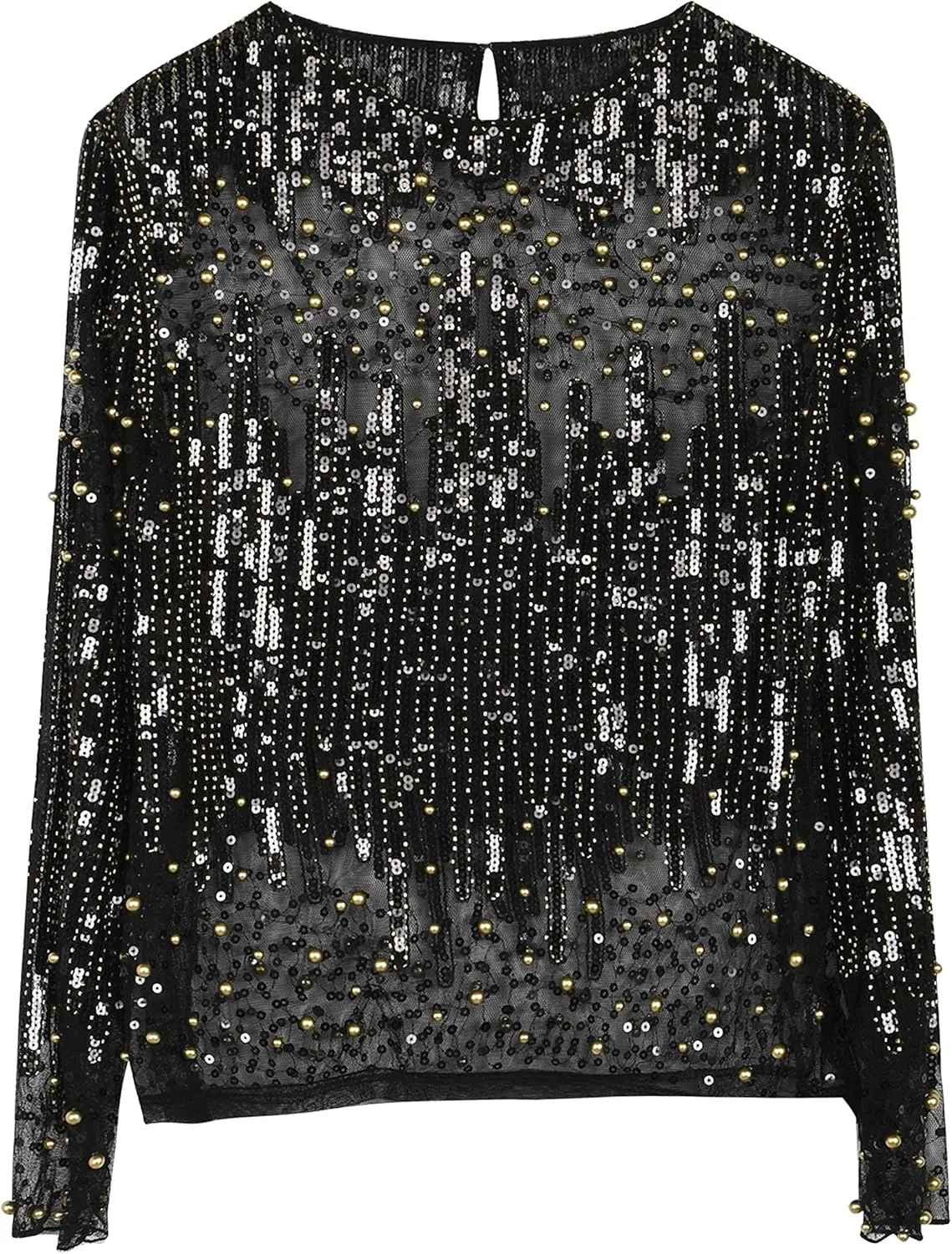 Women's Sequin Galilean march textbook kick effectively Blouse See Through Party Tops Beaded Sparkly Shirts PrettyGuide 