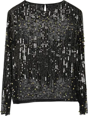 Women's Sequin Galilean march textbook kick effectively Blouse See Through Party Tops Beaded Sparkly Shirts PrettyGuide 