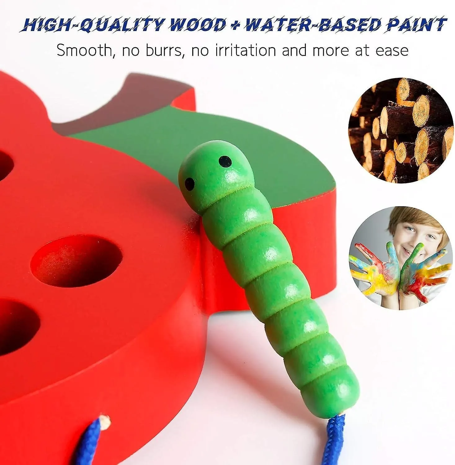Wooden Apple Lacing Threading Weaving Worm Toy Fun Learning Travel Toy Fine Mot