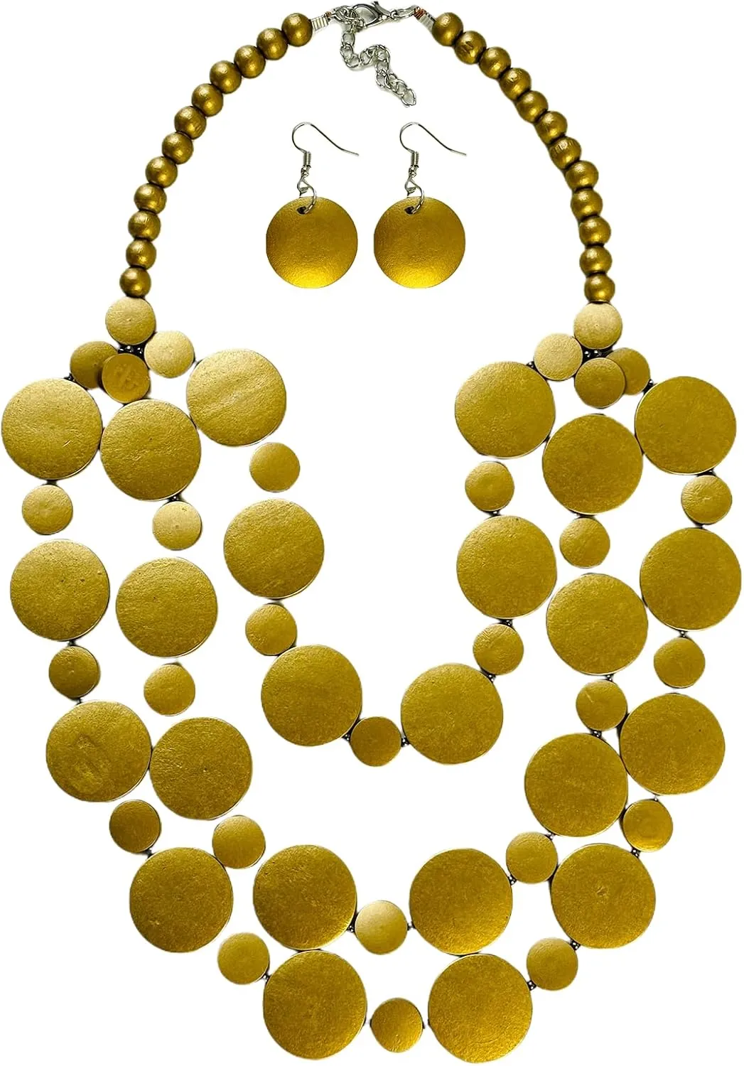Wooden Beaded Necklace Disc Beads Natural Wood Chunky Bib Necklace Statement African Ethnic Tribal Boho Collar Necklace Large Colorful Costume whittle Necklace Fashion Jewelry for Women Layered 