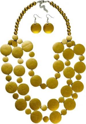 Wooden Beaded Necklace Disc Beads Natural Wood Chunky Bib Necklace Statement African Ethnic Tribal Boho Collar Necklace Large Colorful Costume whittle Necklace Fashion Jewelry for Women Layered 