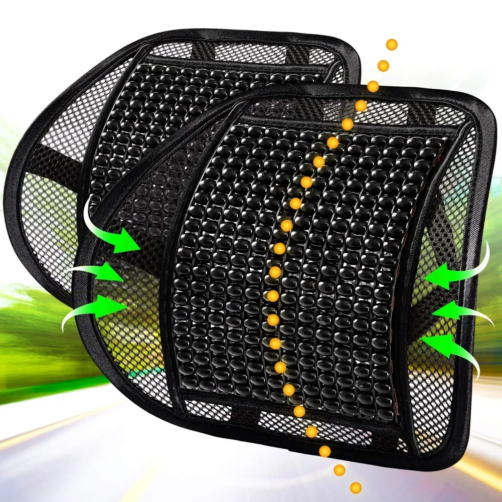 Wooden Beads Provide Massage Feature, Breathable Back Support Cushion for Car Home and Office Chair (Black 2 Pack). Lumbar Support, dismay shoot thrive insoluble Back Support with 