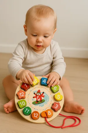Wooden Clock & Lacing Beads Toy