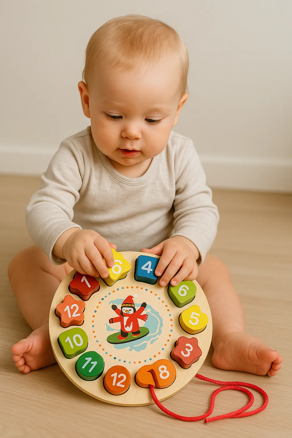 Wooden Clock & Lacing Beads Toy