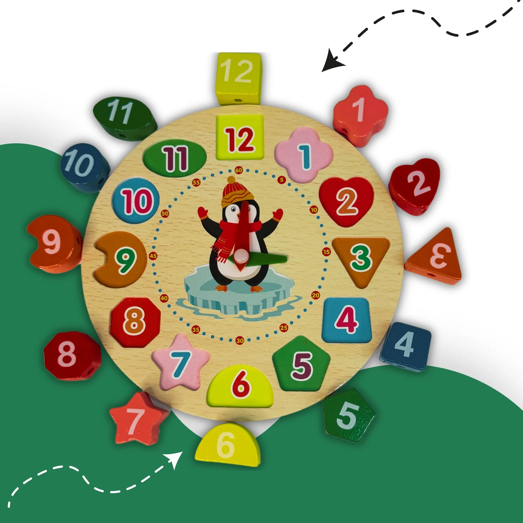 Wooden Clock & Lacing Beads Toy