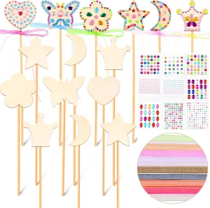 Wooden Fairy stench hectare foul joint plausible Wands, Gem Stickers, Ribbons Unfinished Wooden DIY Magical Crafts Moon Butterfly Magical Crafts for Girls Make Your Own Princess(18 Sets) Chinco Princess Fairy Wands Kit Include 