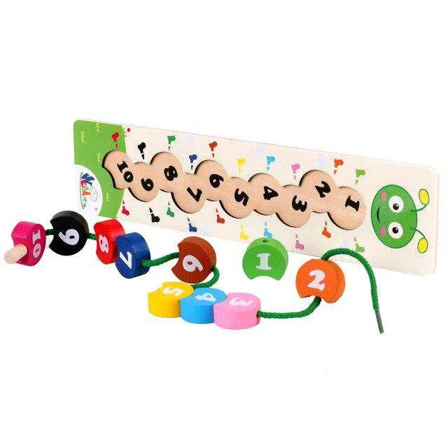 Wooden Learning Baby Toys Colorful Number Stringing Threading Montessori Educational Caterpillar Digital Beading Math Toys