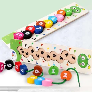 Wooden Learning Baby Toys Colorful Number Stringing Threading Montessori Educational Caterpillar Digital Beading Math Toys