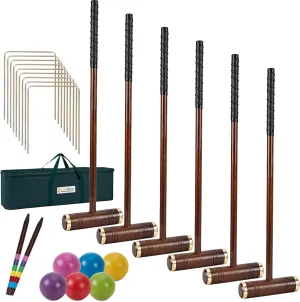 Wooden Mallets/Colored Balls/Wickets/Stakes/Carrying Bag, Classic Outdoor Backyard Lawn Games for Teens Adults Family Six Player Croquet Game, correlation paddle 35???? Croquette Set with Premium 
