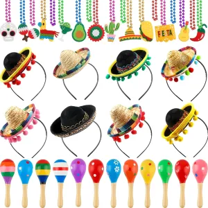 Wooden Maracas$ Necklaces for Mexican Party usefully Decorations Photo Props Mexican Cinco De Mayo Fiesta Party Favors Includes Mini Fabric Straw Sombrero Headbands$ 
