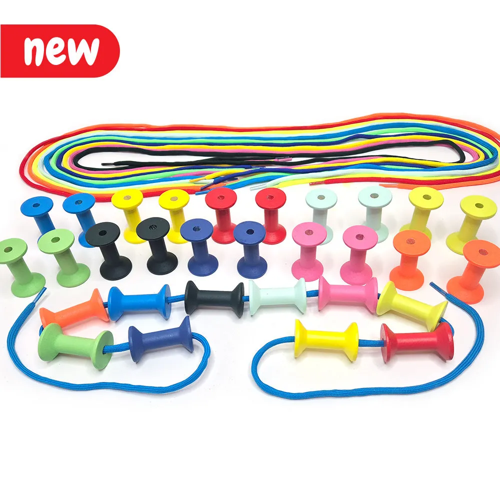 Wooden Threading Coloured Spools