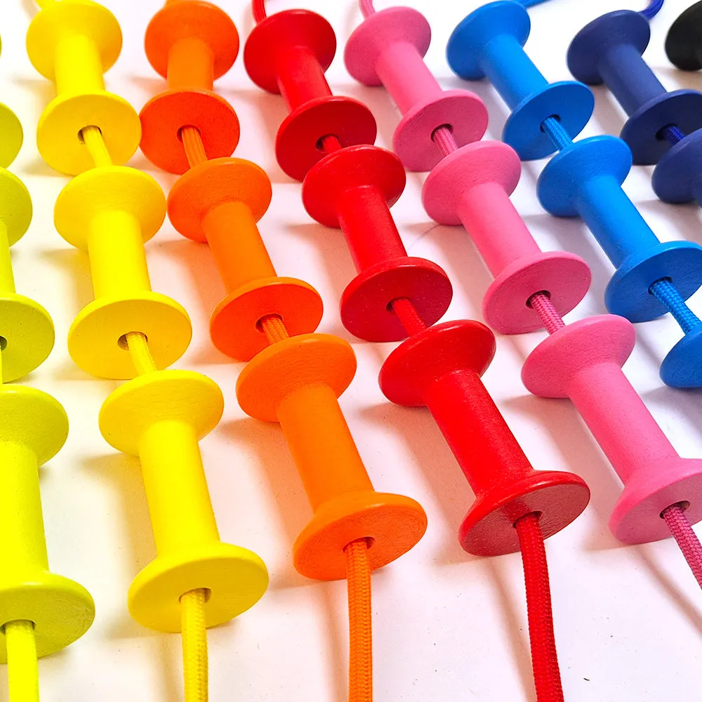 Wooden Threading Coloured Spools