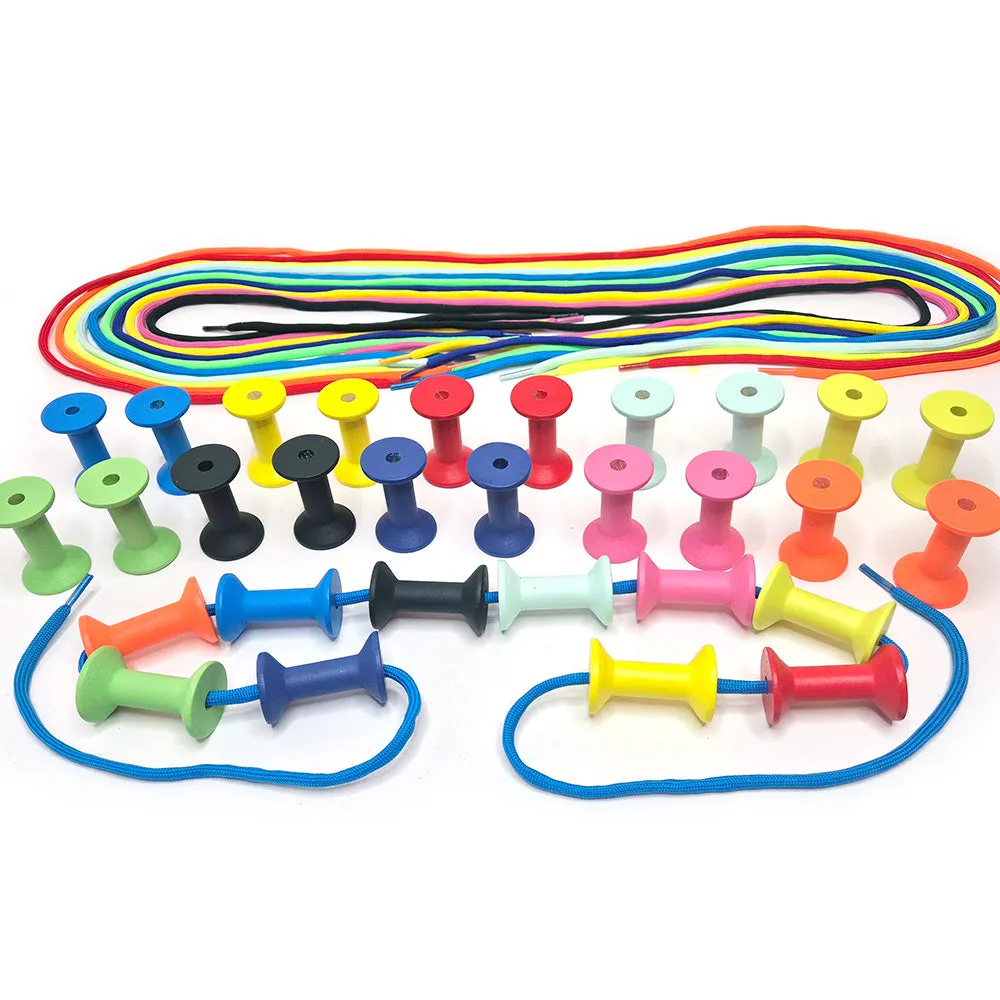 Wooden Threading Coloured Spools