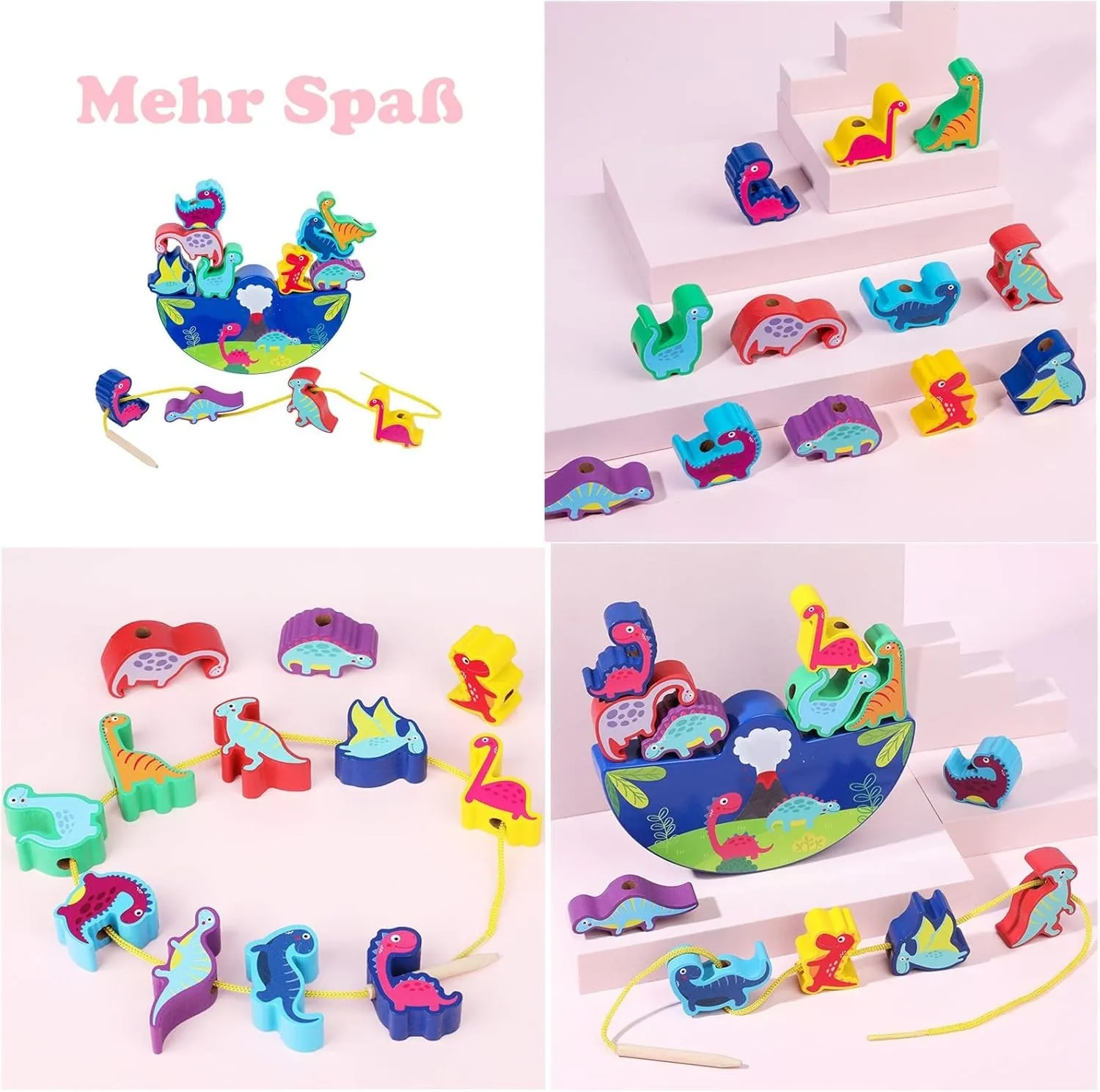 Wooden Toy Threading Stacking Wireless-enabled Montessori Wooden Toy from Skills Learning Years Toy 3D Stones Balancing Toy Wooden Game Stacking 3 Motor for Toy Game Gifts Wide array Dinosaur Children Game