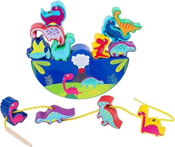 Wooden Toy Threading Stacking Wireless-enabled Montessori Wooden Toy from Skills Learning Years Toy 3D Stones Balancing Toy Wooden Game Stacking 3 Motor for Toy Game Gifts Wide array Dinosaur Children Game
