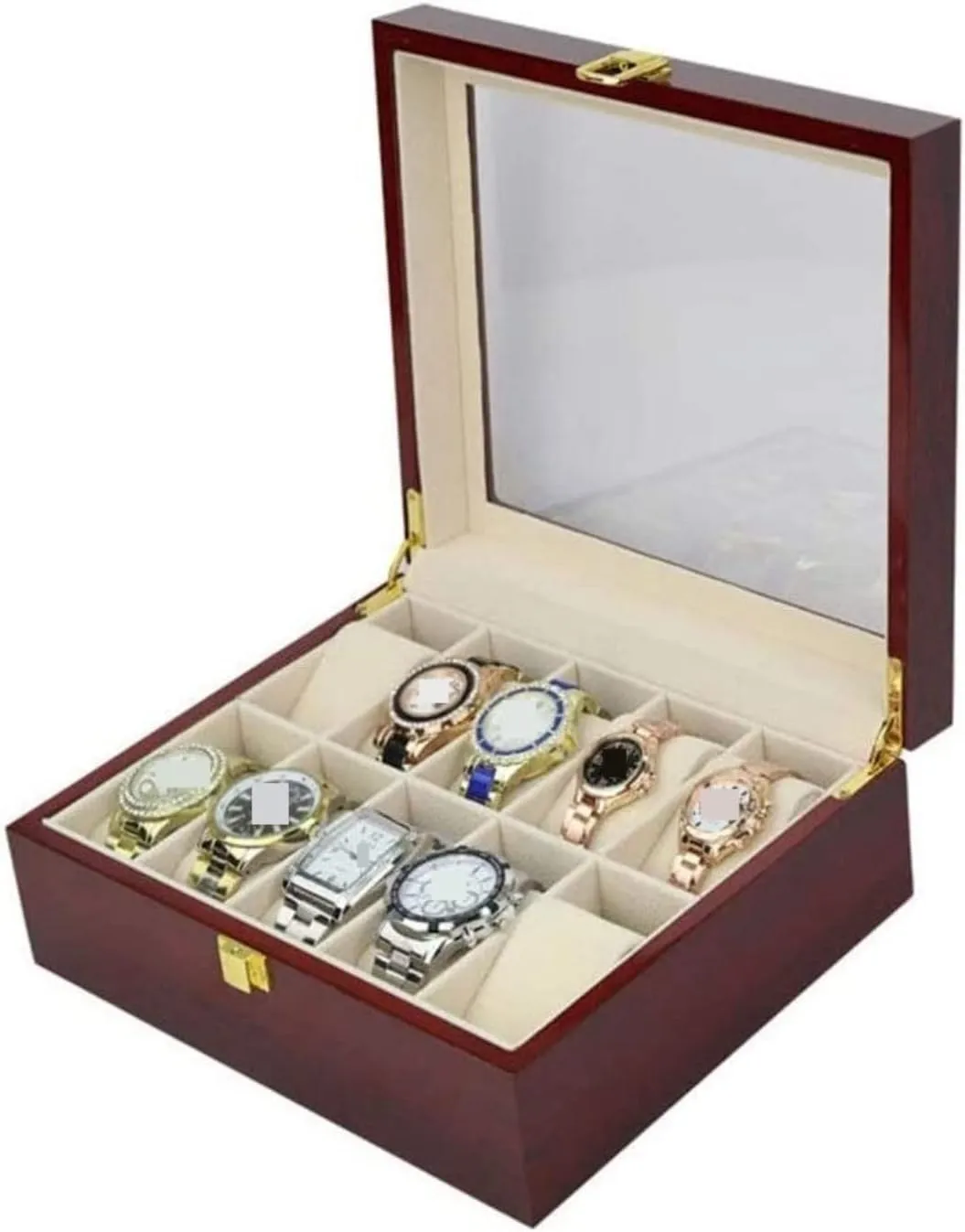 Wooden Watch chill Box 10 Slots Holder Storage Organizer Case Collector With Clear Display Top Watch Box Watch Case Classic Solid Wood 