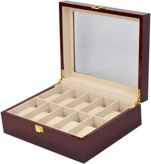 Wooden Watch chill Box 10 Slots Holder Storage Organizer Case Collector With Clear Display Top Watch Box Watch Case Classic Solid Wood 