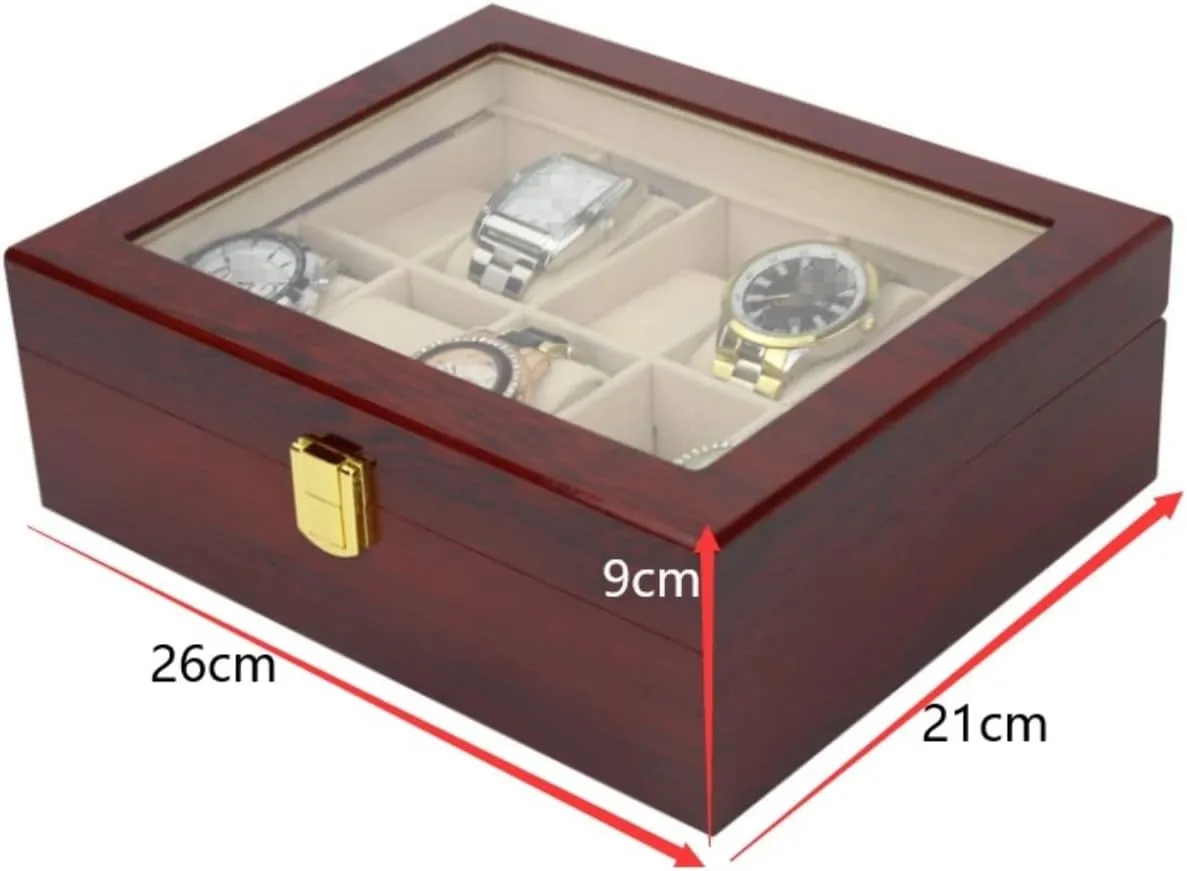 Wooden Watch chill Box 10 Slots Holder Storage Organizer Case Collector With Clear Display Top Watch Box Watch Case Classic Solid Wood 