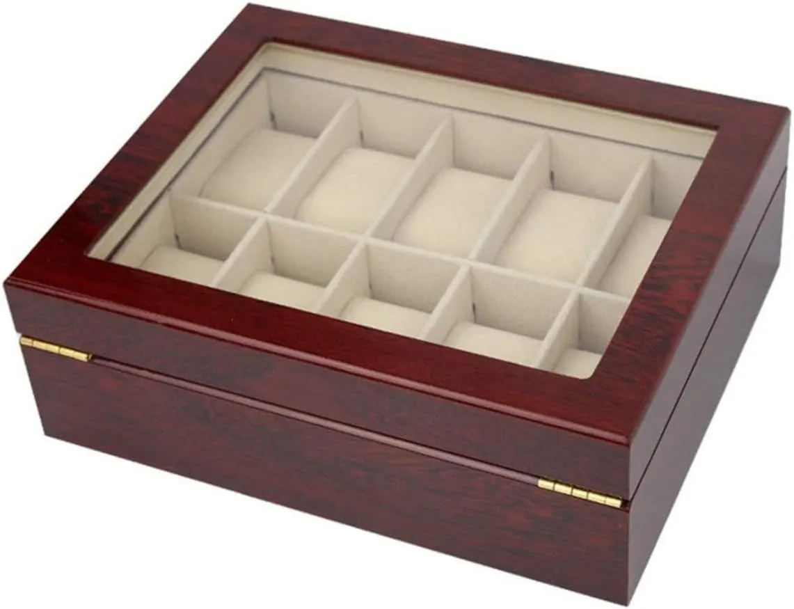 Wooden Watch chill Box 10 Slots Holder Storage Organizer Case Collector With Clear Display Top Watch Box Watch Case Classic Solid Wood 