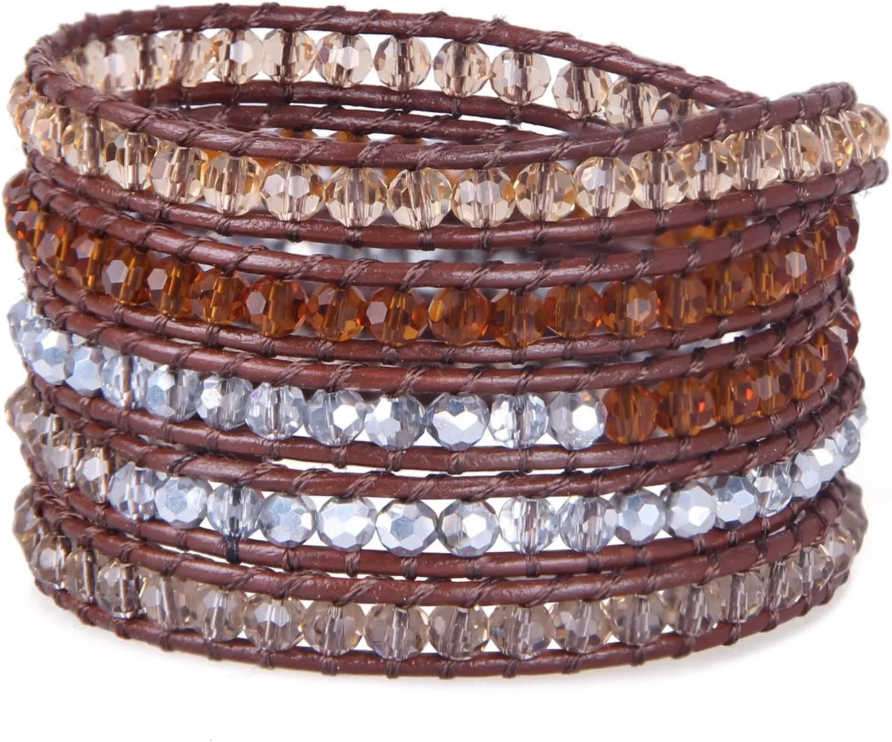 Wrap Bracelet perquisite glue On Lvory Leather Handmade Jewelry KELITCH Crystal Gray Beaded 5 