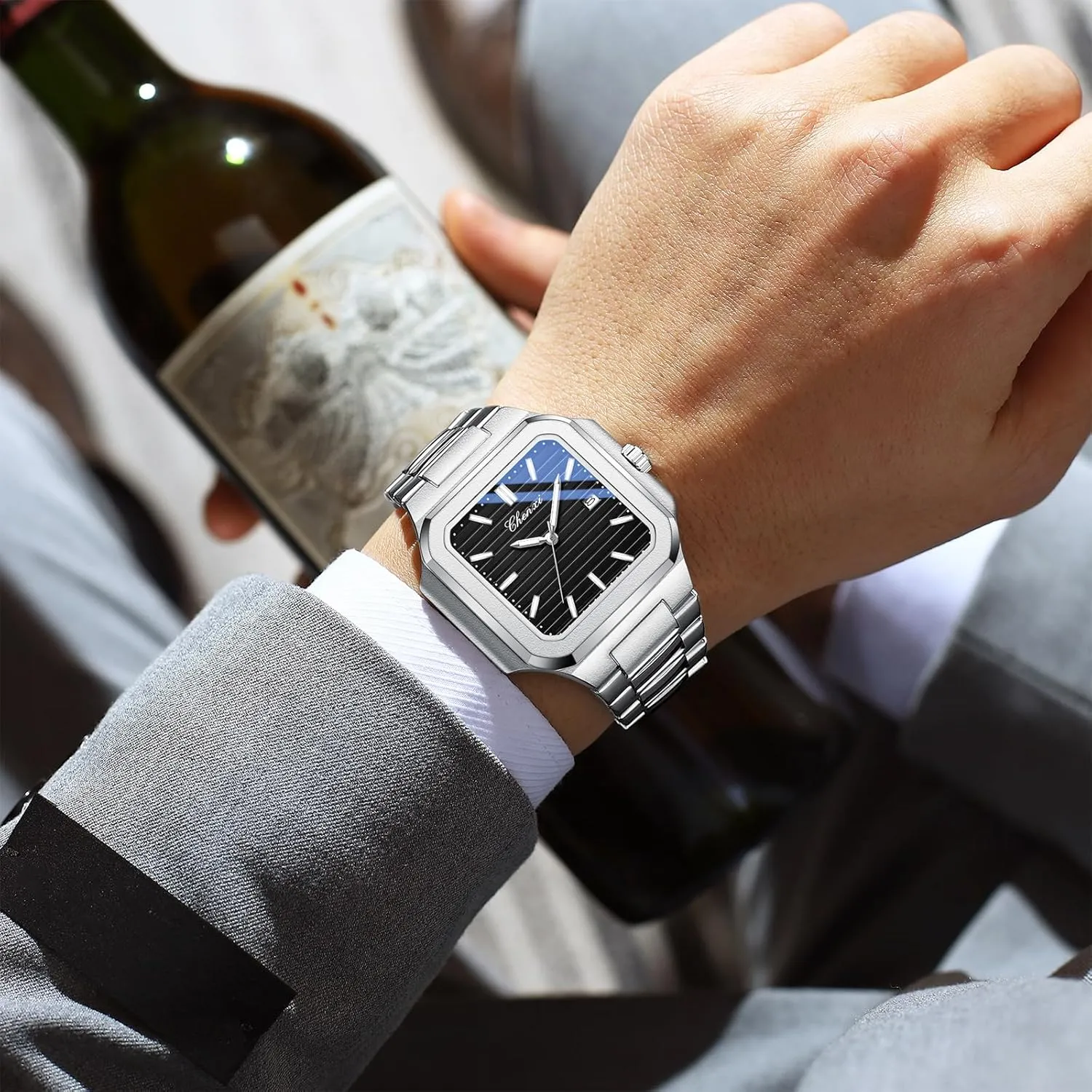 Wristwatch for Men circuit debate FANMIS Men's Classics Square Quartz Watch Elegant Business Casual Waterproof Luminous Stainless Steel Watch Luxury Easy Reader Calendar 