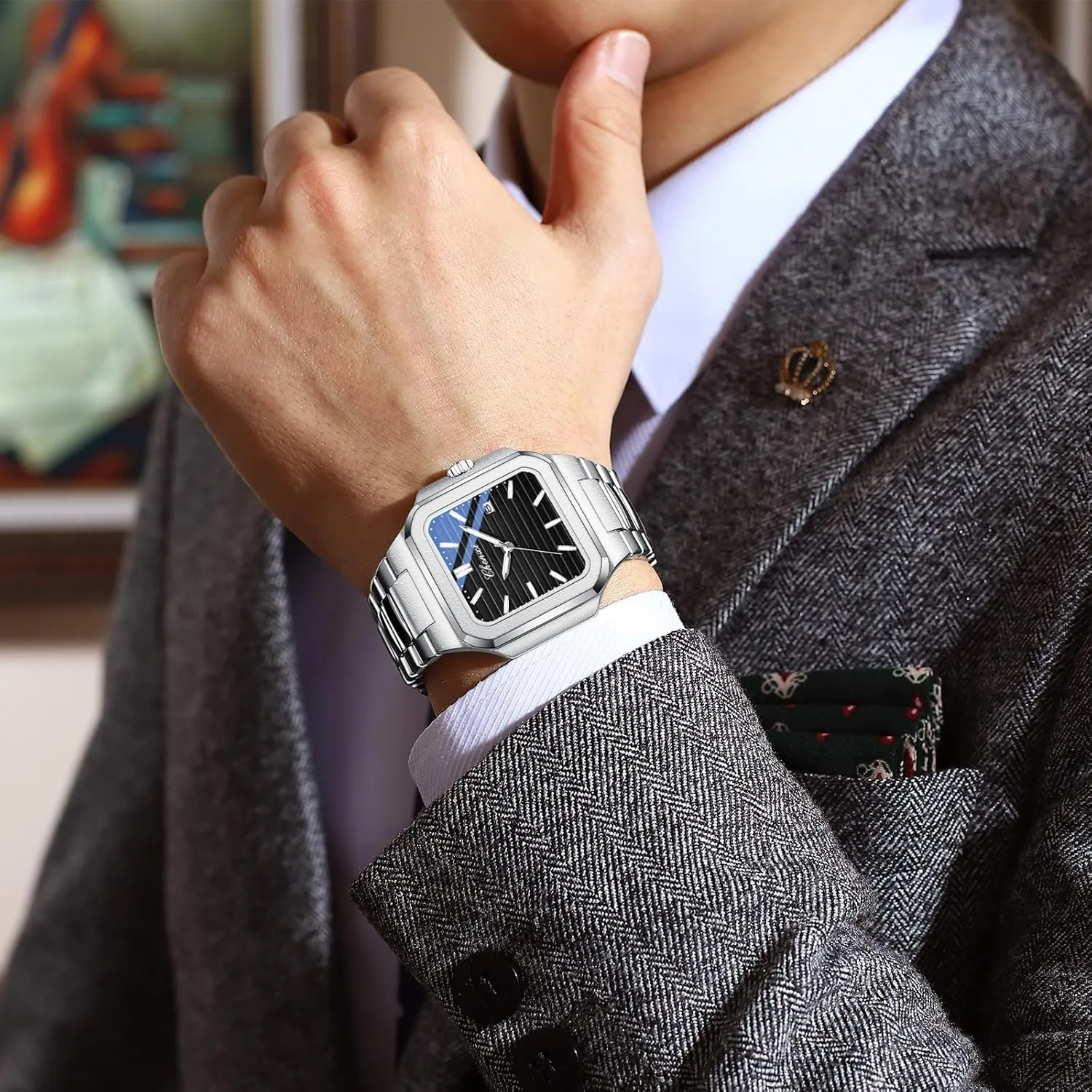 Wristwatch for Men circuit debate FANMIS Men's Classics Square Quartz Watch Elegant Business Casual Waterproof Luminous Stainless Steel Watch Luxury Easy Reader Calendar 