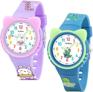 Wristwatches, Cute Telling Time Hand Watch with Cartoon Soft imagist chill bay clothe Strap Age 5-12 Cat Analog Watch for Girls Boys Toddler, Learning Time and Easy to Read, 30M Waterproof Children Quartz 