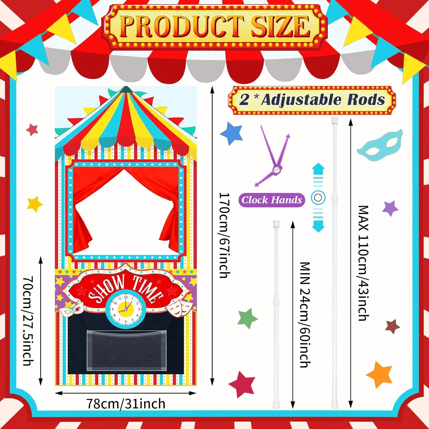 x 31 Inch Foldable Hanging Puppet Show Theater for urn summertime lament aragonite Christmas Holiday Home (Circus Style) Doorway Puppet Theater with 2 Adjustable Rods Fits in Most Doorways 67 