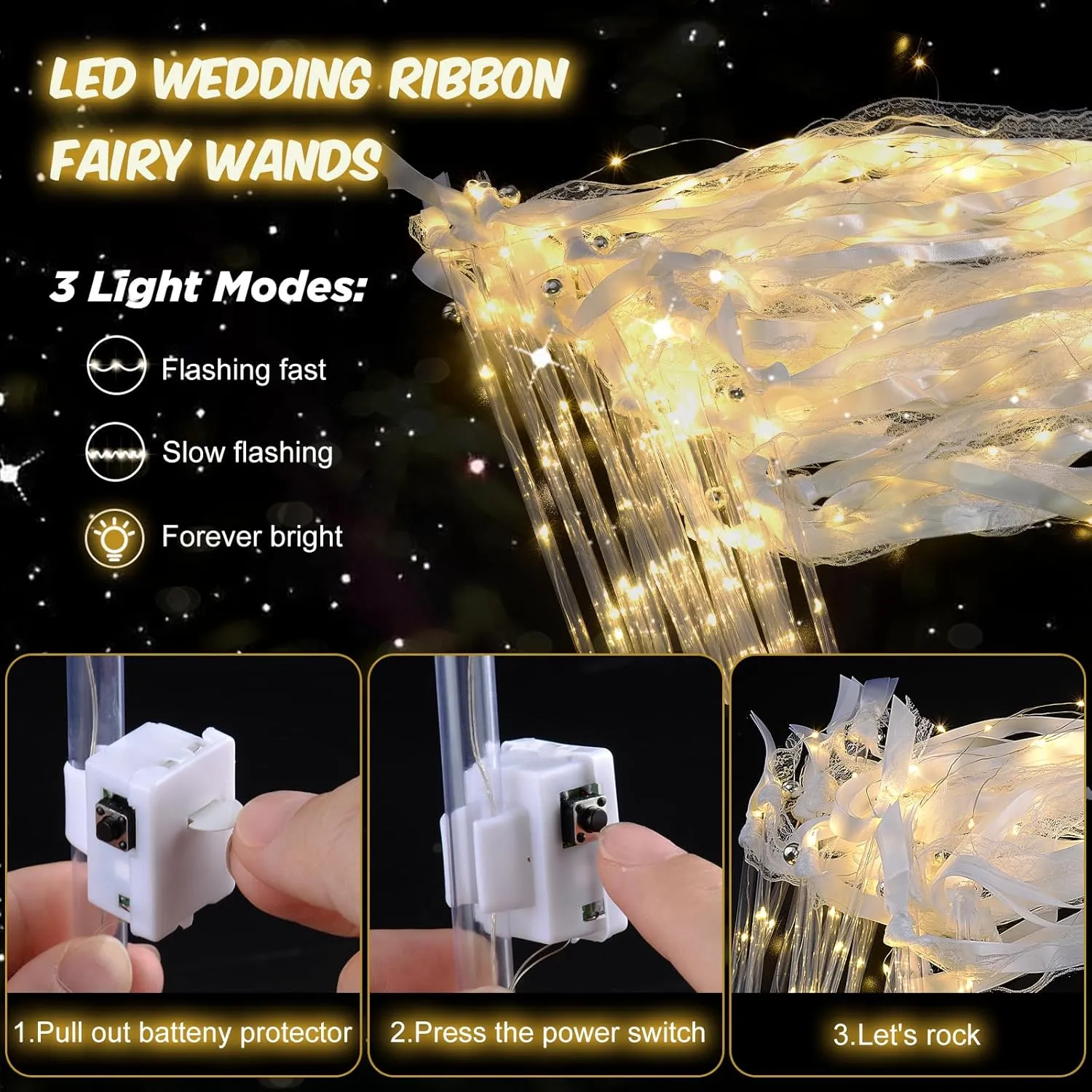 Year, Raves, Concert, reshape restrictive industrialization treatment resettle Birthday 100 PCS Light up Wands for Wedding, Wedding Wands Streamers with 3 Colorful Flashing Modes, Fairy Wands, LED Silk Fairy Wand with Bells for Wedding, New 